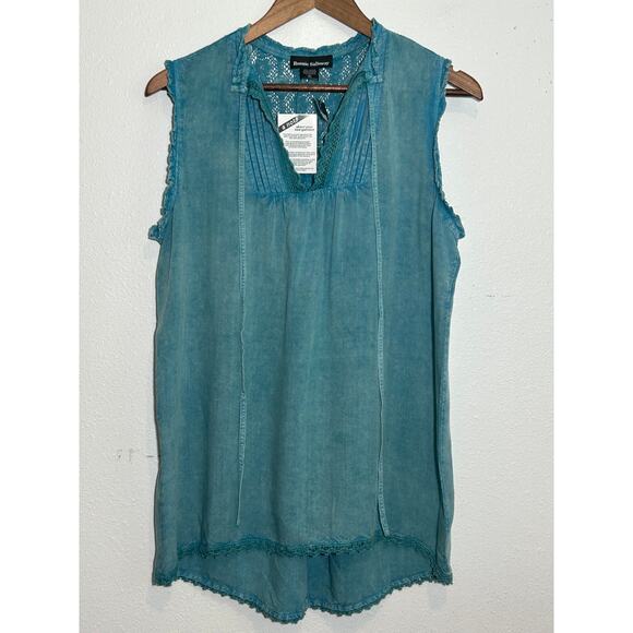 Ronnie Salloway Women's Teal distressed Lace Back Sleeveless Top Size M - Picture 1 of 5